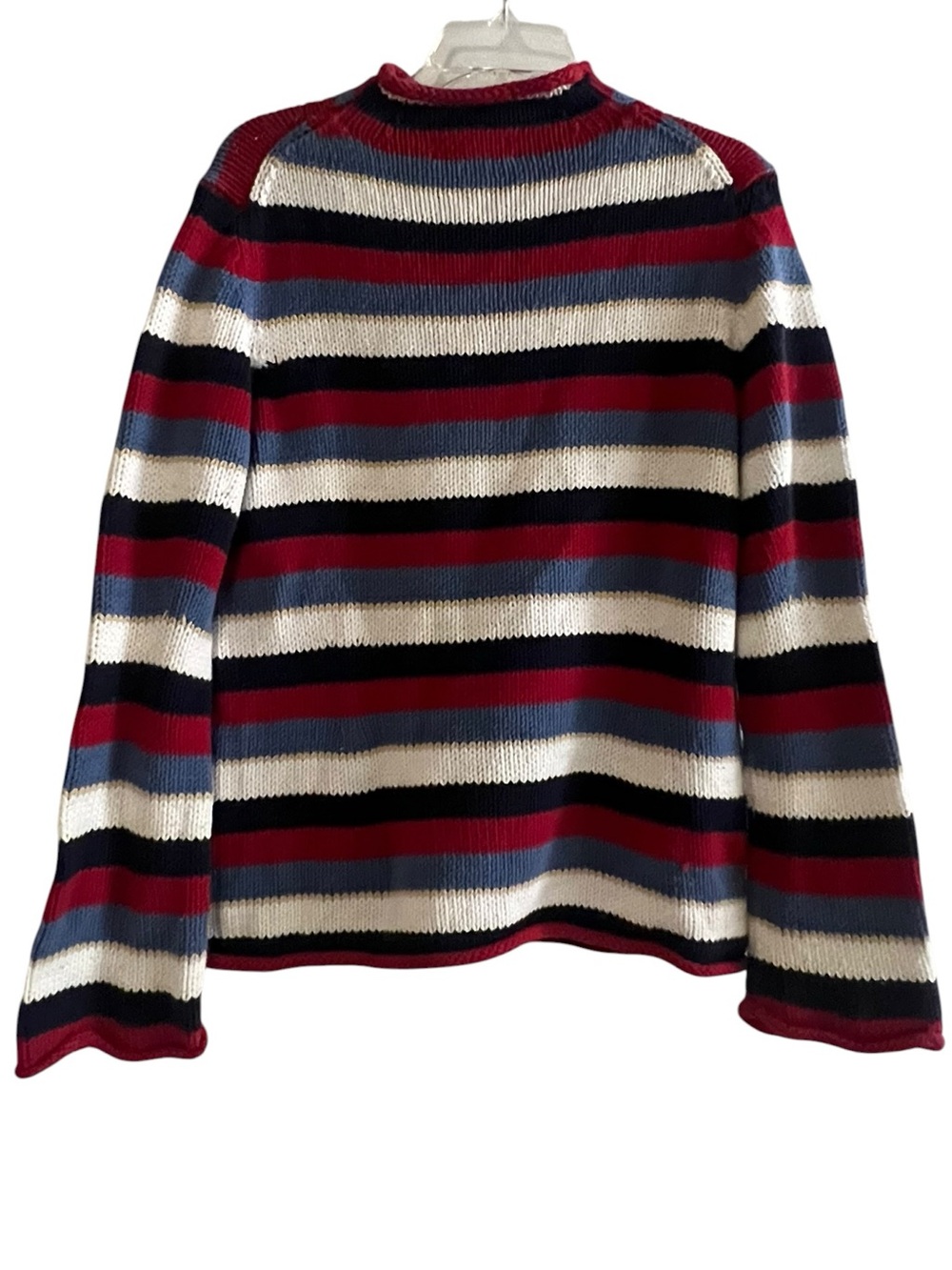 Westbound Vintage Striped Mock Neck Sweater Red Blue White Black Large